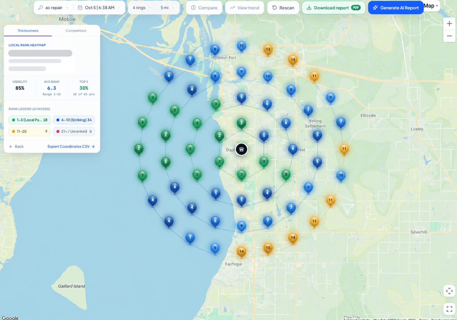 Daphne ac repair scan: 18 points in positions 1–3, 34 in positions 4–10 and nine in positions 11–20