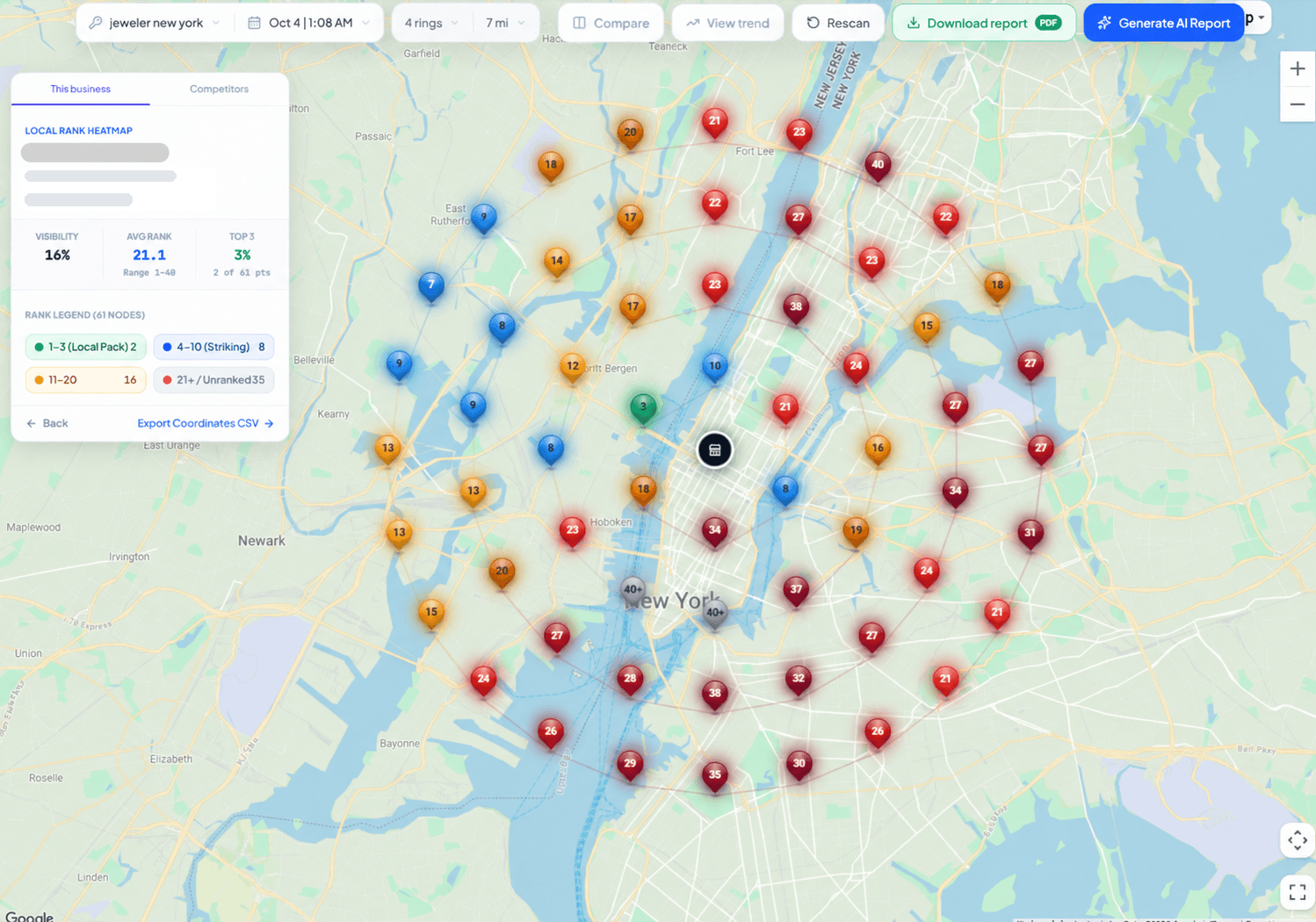 New York jeweler scan showing two top-three points, eight points ranked 4–10 and many weaker points