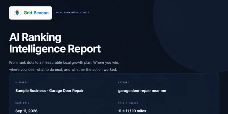 GridBeacon AI Ranking Intelligence Report cover for a client scan